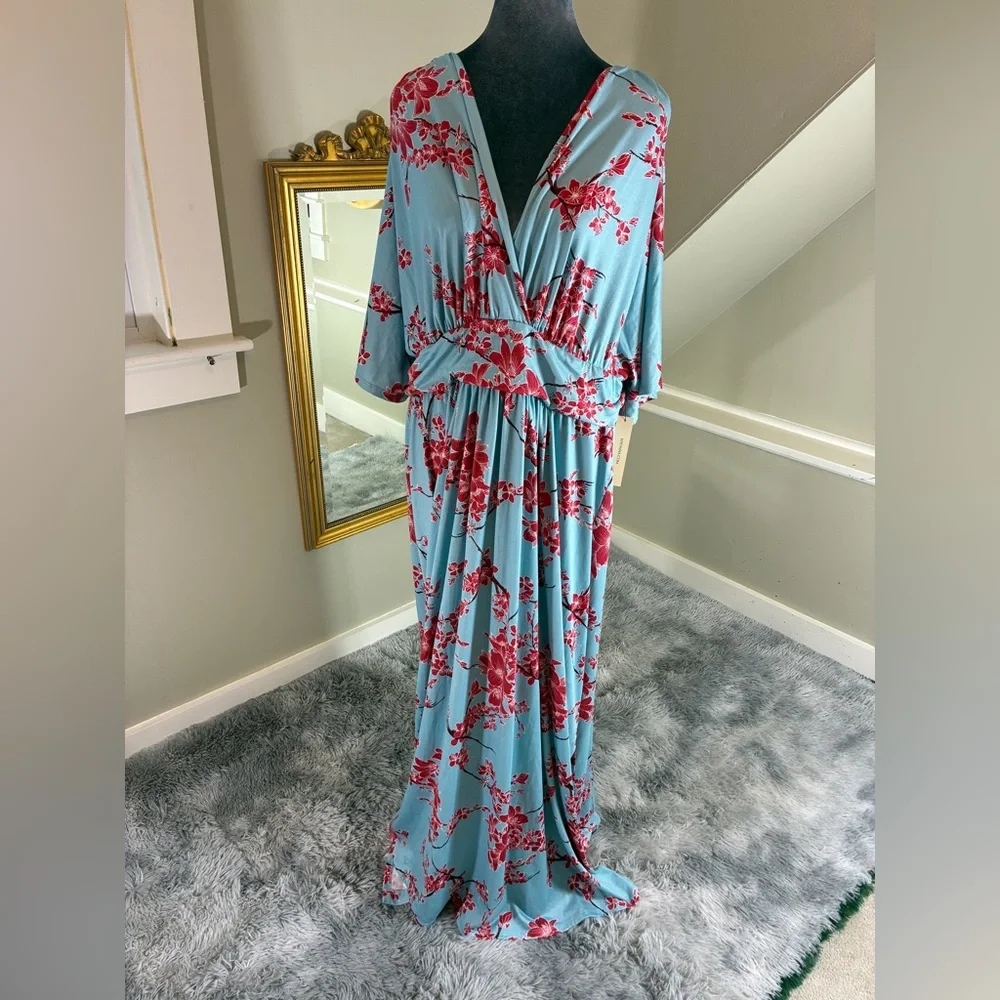 Kiyonna Vienna Maxi Dress 3X Cherry Blossom Print NWT - Picture 3 of 14